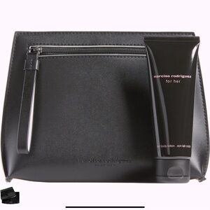 Narciso Rodriguez Parfums Faux Black Leather Cosmetic Bag -New w/dust ba…